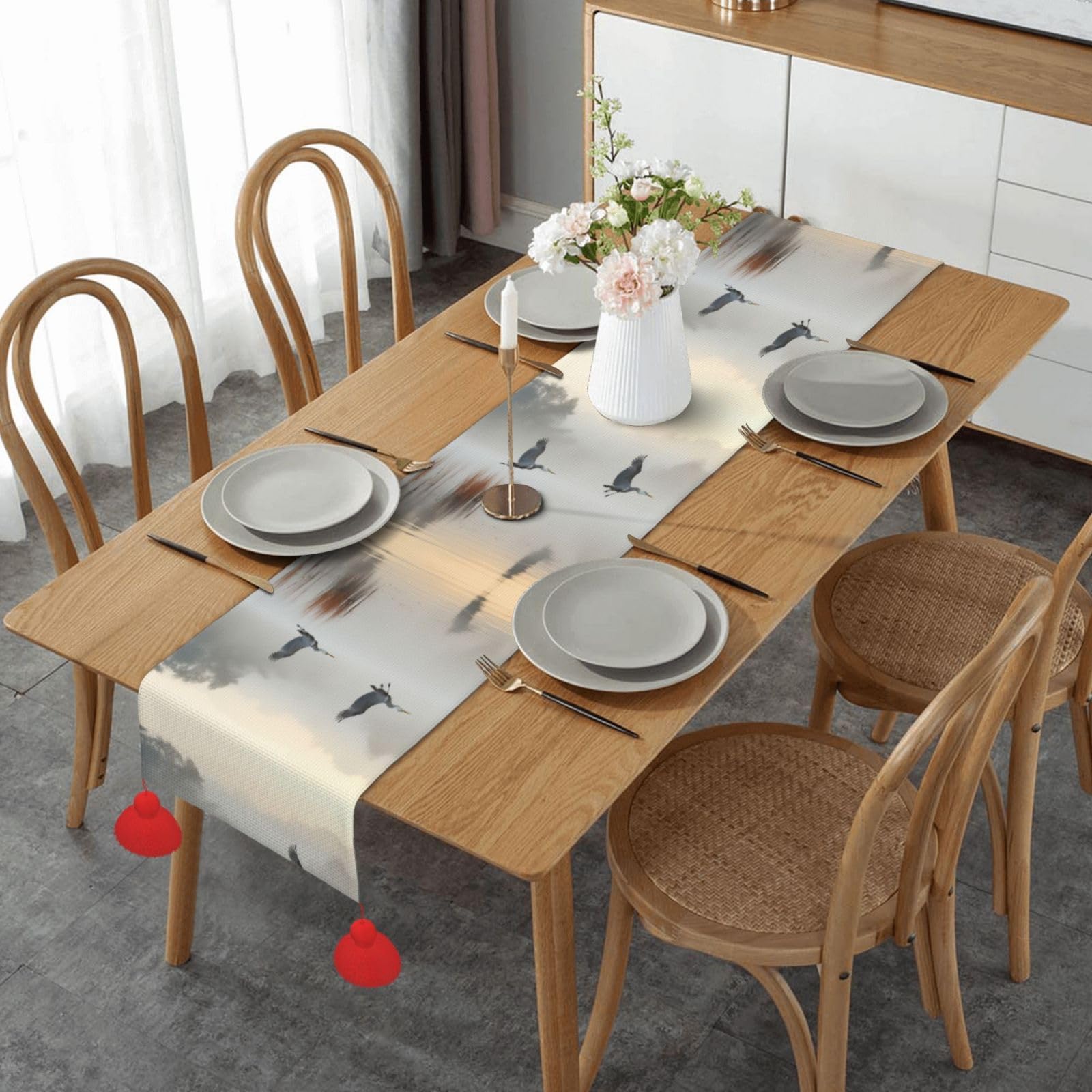 Chemin de table imprimé huard pour table basse de salon et repas rustique