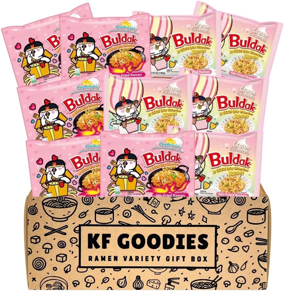 KF GOODIES Korean Ramen Variety Pack Gift Box (10 Count) – Spicy Buldak Noodle Assortment for Birthdays, College Care Packages, Office Snacks, and Gift Baskets
