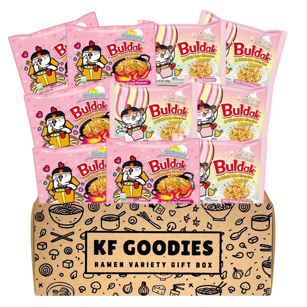 Korean Ramen Variety Pack Gift Box (10 Count) – Spicy Buldak Noodle Assortment for Birthdays, College Care Packages, Office Snacks, and Gift Baskets