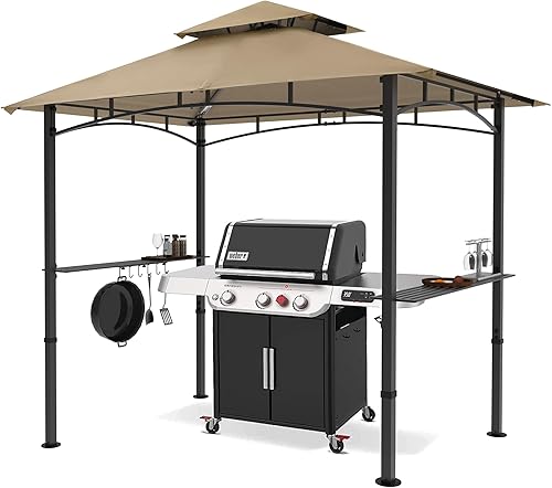 Miniatura 1 de MASTERCANOPY Gazebo para parrilla de 8 x 5 pulgadas, toldo para barbacoa al aire libre con 2 luces LED (color caqui)