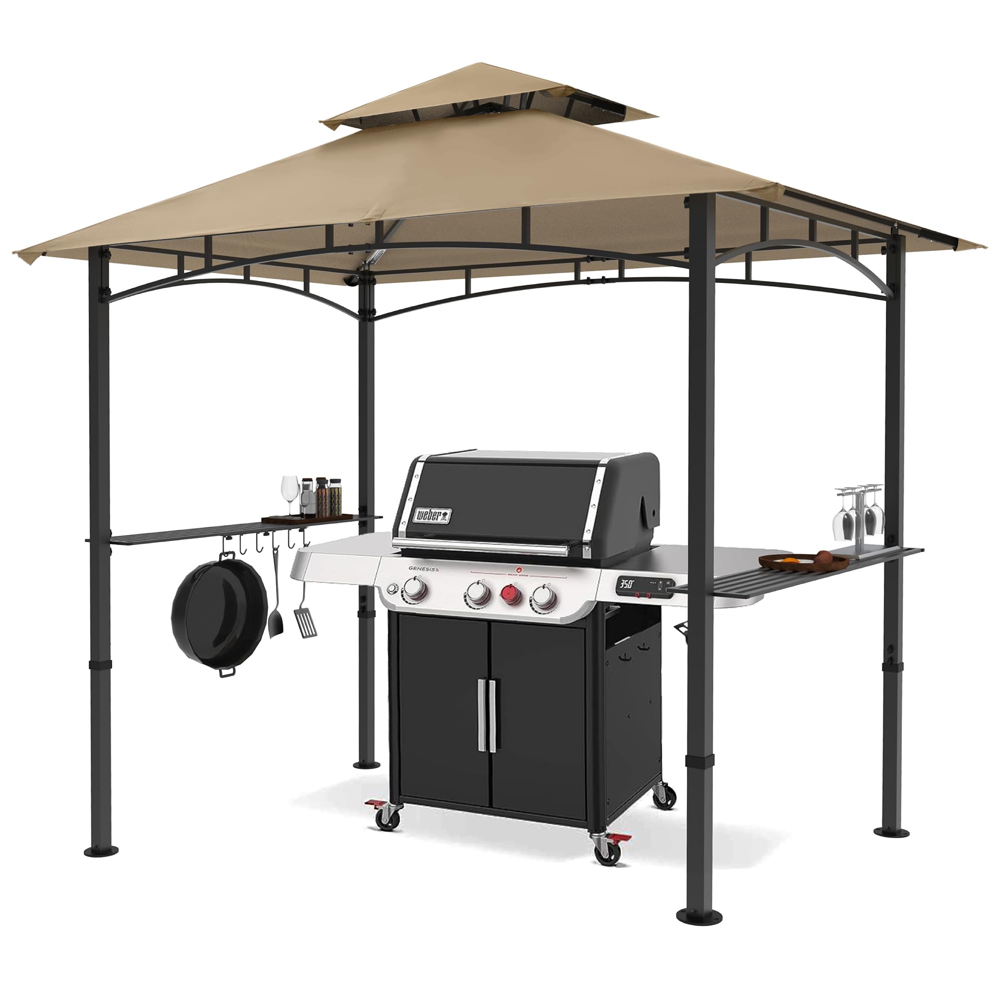 MASTERCANOPY 8 x 5 Grill Gazebo Outdoor BBQ Gazebo Canopy with 2 LED Lights (Khaki)