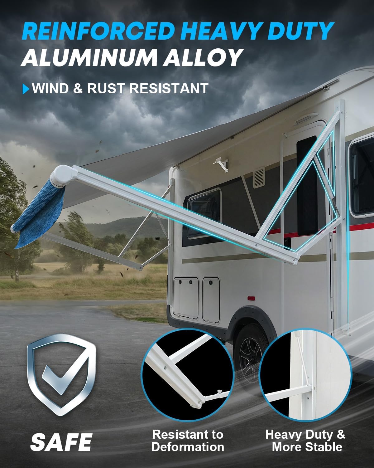 Kohree Motorized RV Awning Complete Kit, Retractable Electric Camper Awning for RV,Trailers,5th Wheel,Motohome RV Trailer Awning for Camper or Home (16Ft, White Frame)