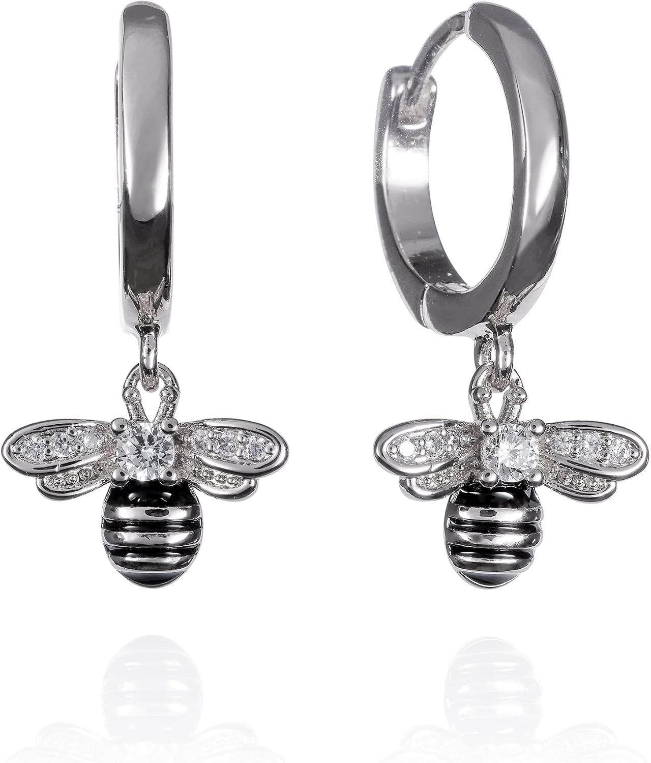 namana Cute Bumble Bee Hoop Earrings for Women, 925 Silver Huggie Hoop Earrings for Women with Bumble Bee Charms