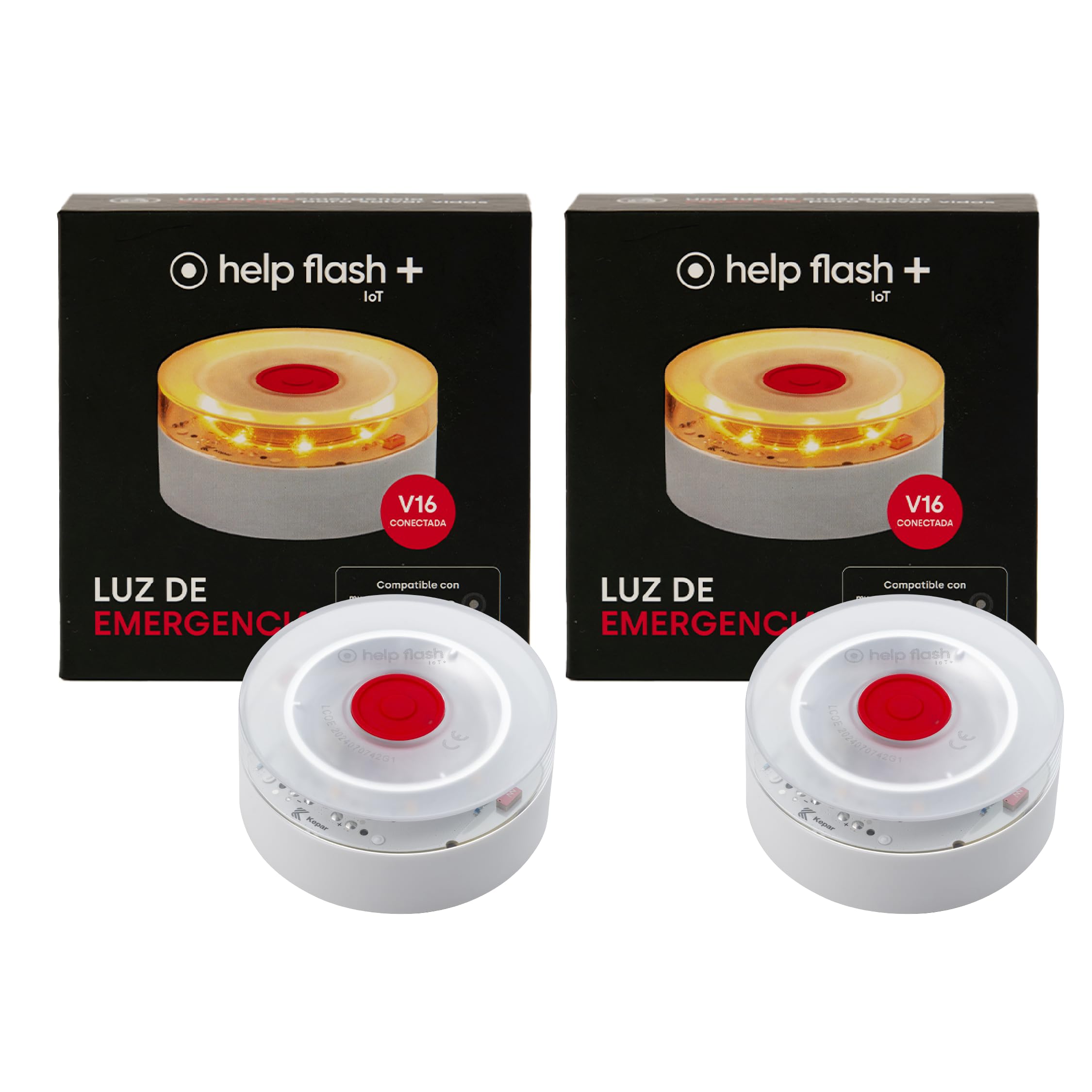 help flash IoT+ Luz de Emergencia V16 Homologada con Geolocalización Pack 2 uds, Exigible en 2026, Conectada con DGT 3.0, Señal V-16, Aviso Ubicación, Plan de Datos Incluido, Mayor Visibilidad