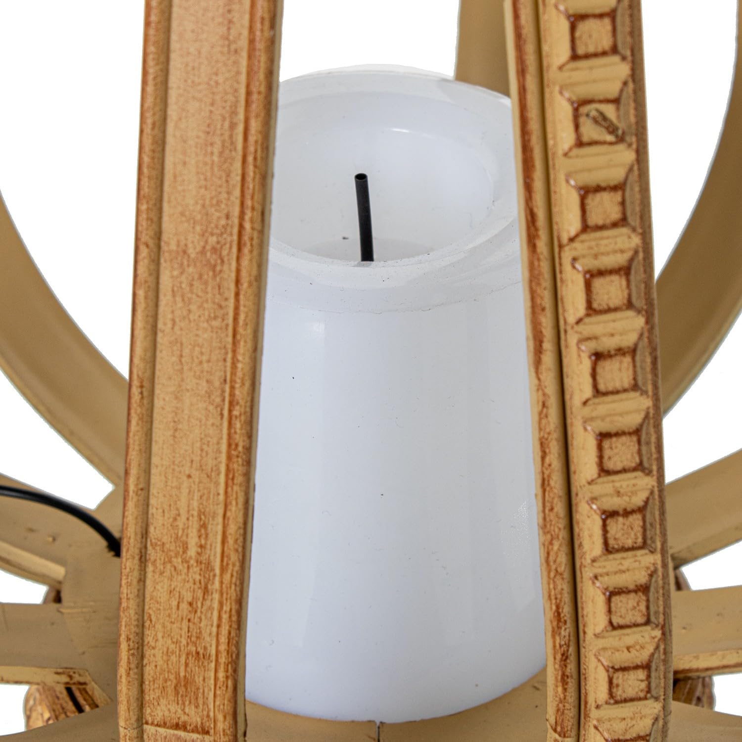 DRW Lampara Farol Solar de sobremesa o Suelo de Madera y Metal Natural y Negro con Vela led 24x24x45 cm