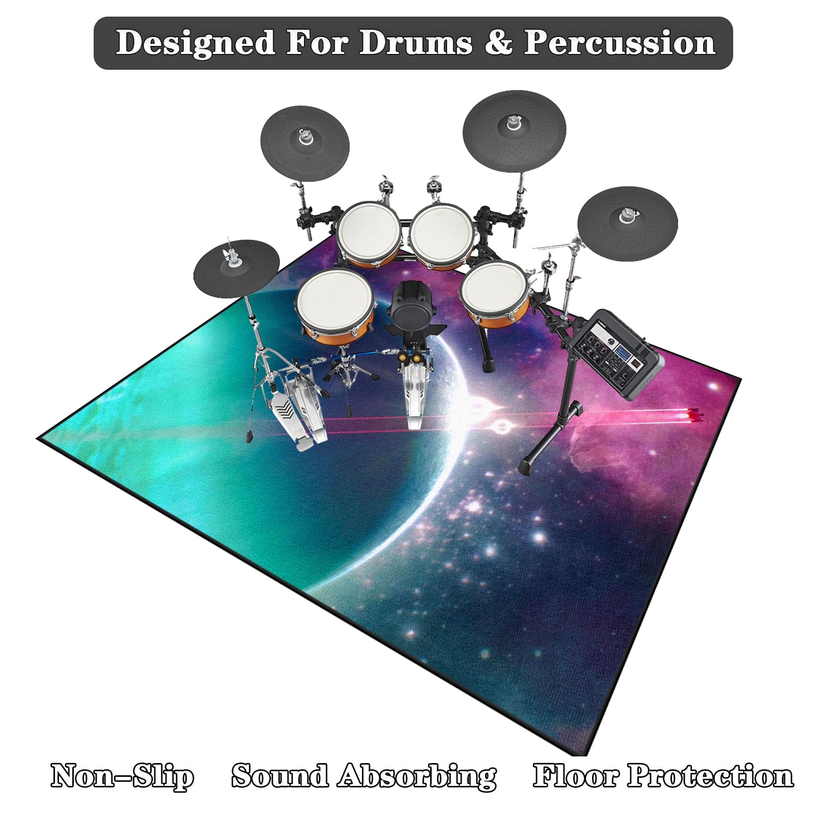 210 x 180 cm Tappeto per Batteria, Professionale Tappetino Drum Insonorizzato Antiscivolo, Tappeto per Batteria e Strumenti a Percussione Elettronici Kit per Grancassa, Rullante e Altri Strumenti