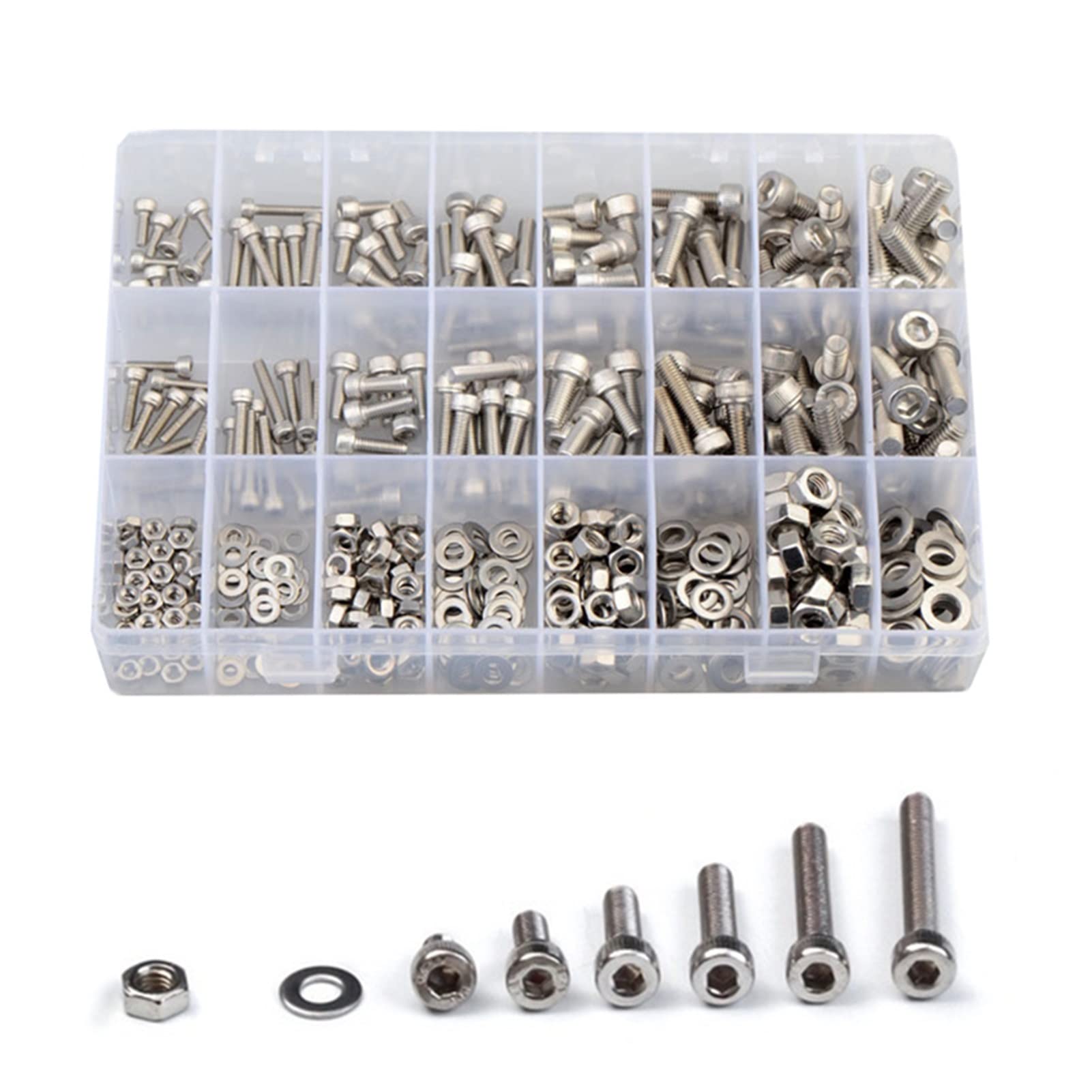 Youngran 520pcs M3 m4 m5 m6 Juego de Pernos de Cabeza de Taza de Tornillo de Cabeza de zócalo 304 Perno de Acero Inoxidable Allen con Arandelas Planas y nueces Kit de Surtido Leisurely