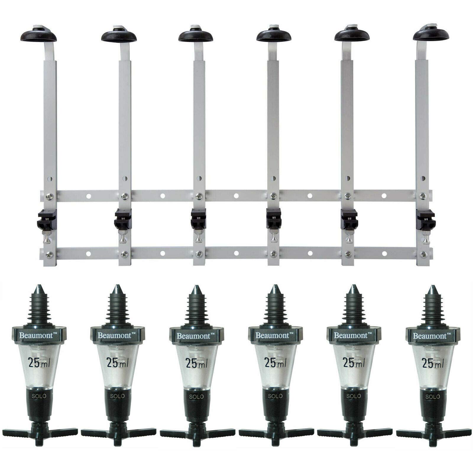 We Can Source It Ltd Black - Durable 6 × 25 Ml Solo Bar Optic Spirit Measures With 6‑Bottle Wall Mount Bracket — Heavy‑Duty, Accurate Pour, For 70 Cl–1 L Bottles, Compact Bar Or Home Use, Fast Setup