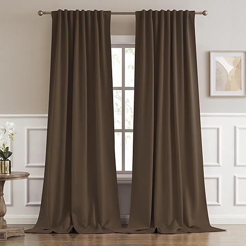 DUALIFE Blackout Curtains/Drapes 108 Inches Long, Light Blocking Privacy Draperies,52 inches by 108 inch,2 Panels,Brown