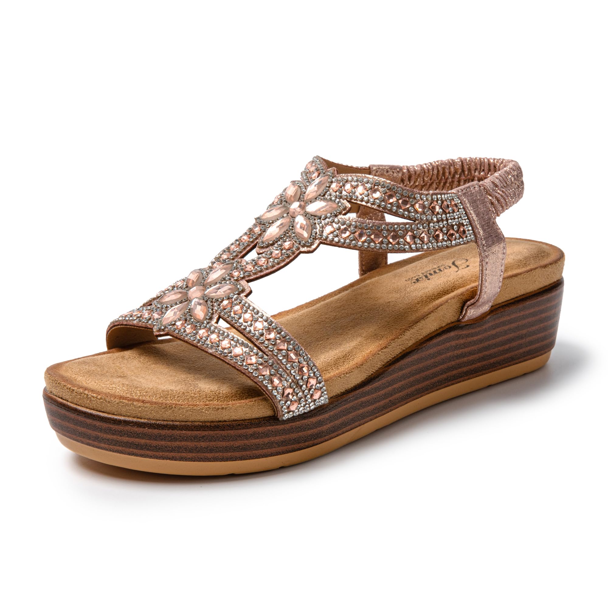 JOMIX Sandali Estivi da Donna con Eleganti Gioielli Strass e Chiusura Elastica
