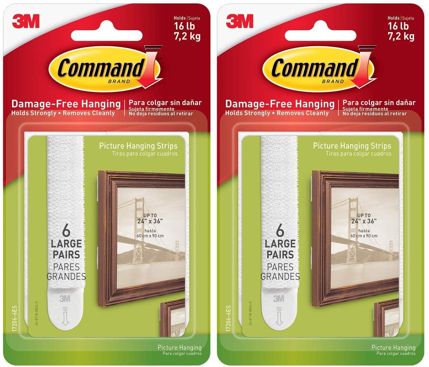 Command 16 lb Large White Picture Hanging Strips, 6 Pairs (12 Strips), Indoor Use, Decorate Damage-Free (17206-6ES) Pack of 2