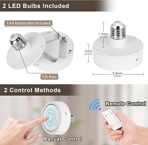 Miniatura 7 de Juego de 2 apliques de pared a pilas, luces LED regulables con control remoto, iluminación de pared para interiores, 3000 K4000 K6000 K, lámparas de