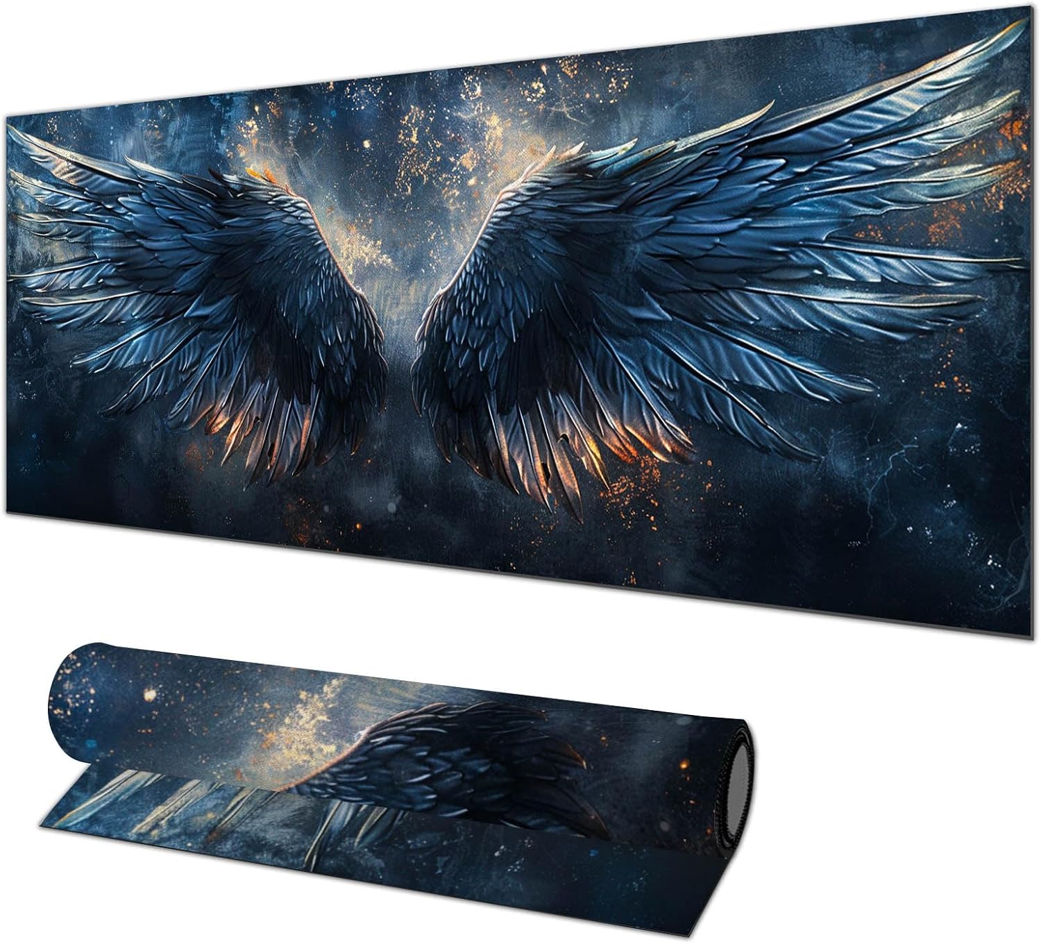 HOMETITUTE Large Mouse Pad 31.5 x 11.8 Inch, Desk Mat Extended Gaming Mouse Pad with Black Blue Flame Wing Design, Keyboard Pad Waterproof Non Slip Mouse Pad for PC Office