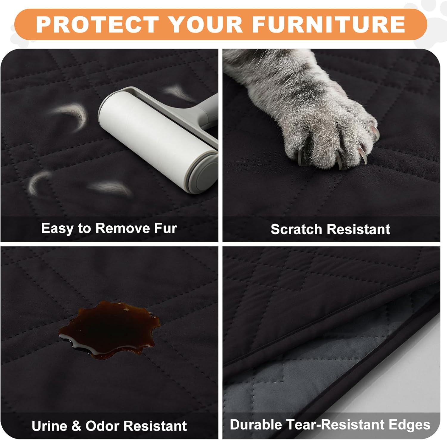 100% Waterproof Dog Couch Protector, Triple-Layer Waterproof Dog Bed Cover Pet Blanket Reversible 2-Tone Sofa Shield, Non-Slip Furniture Guard for Pets(68×82 Inch, Black+Blackish Gray)