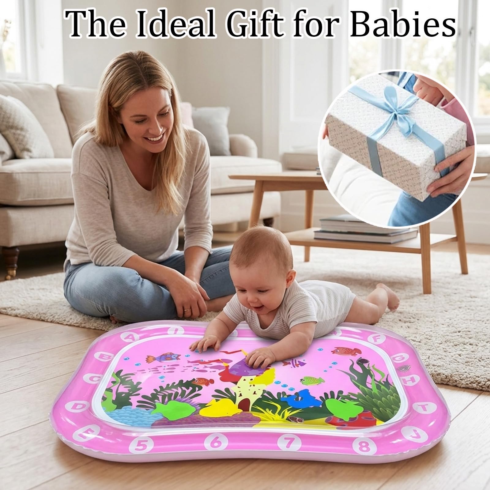Baby Water Mat, Tummy Time Water Mat for Babies, Infant Developmental Activity Centre, Sensory Water Play Mat, Portable Travel Toy for Newborns to Three Years, 60 x 45 cm — view 6