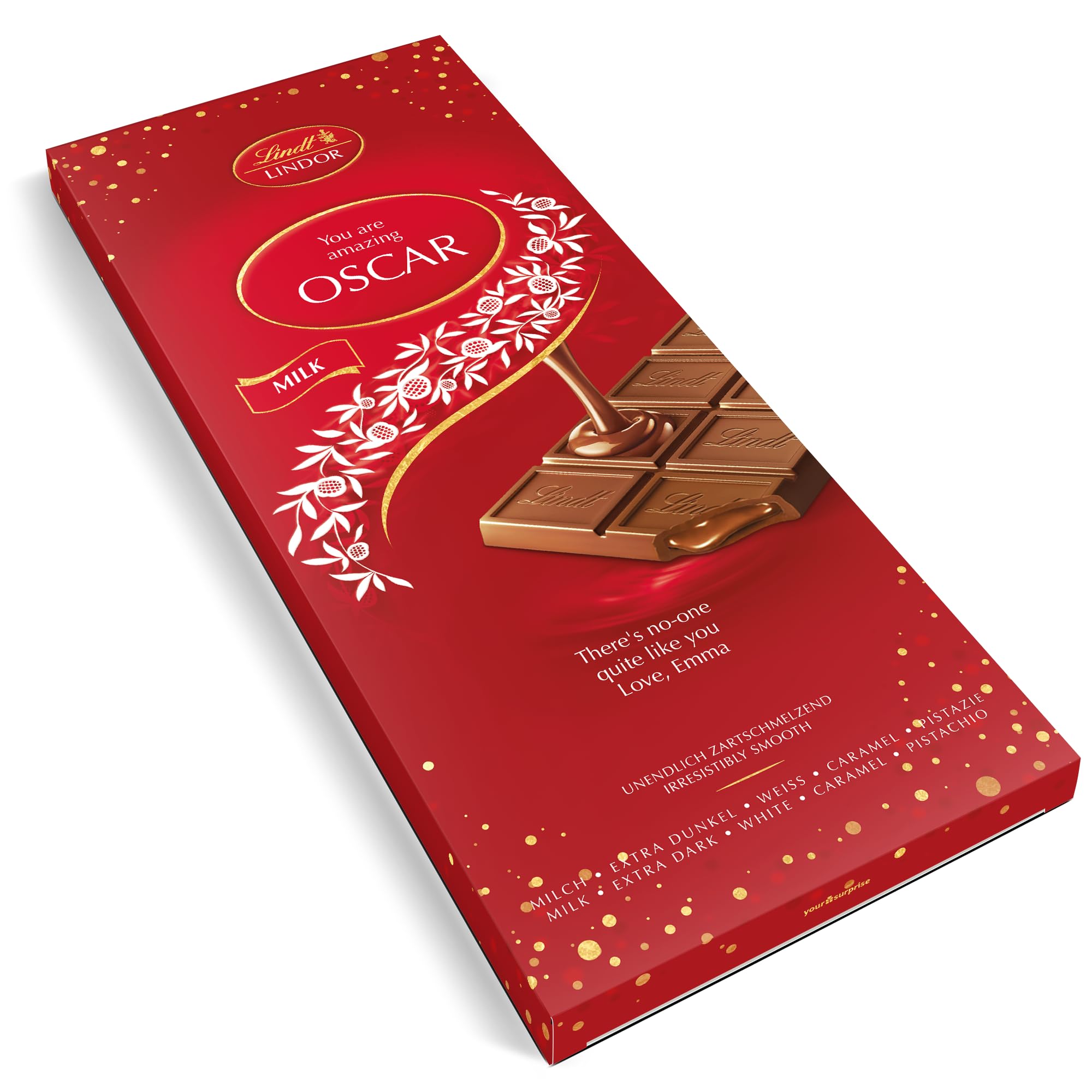 XXL Lindt Lindor Tablette de Chocolat Personnalisée - Cadeau Fête des pères - Cadeau Anniversaire Homme et Femme, Personnalisé avec Nom et Message avec 5 Barres Lindor