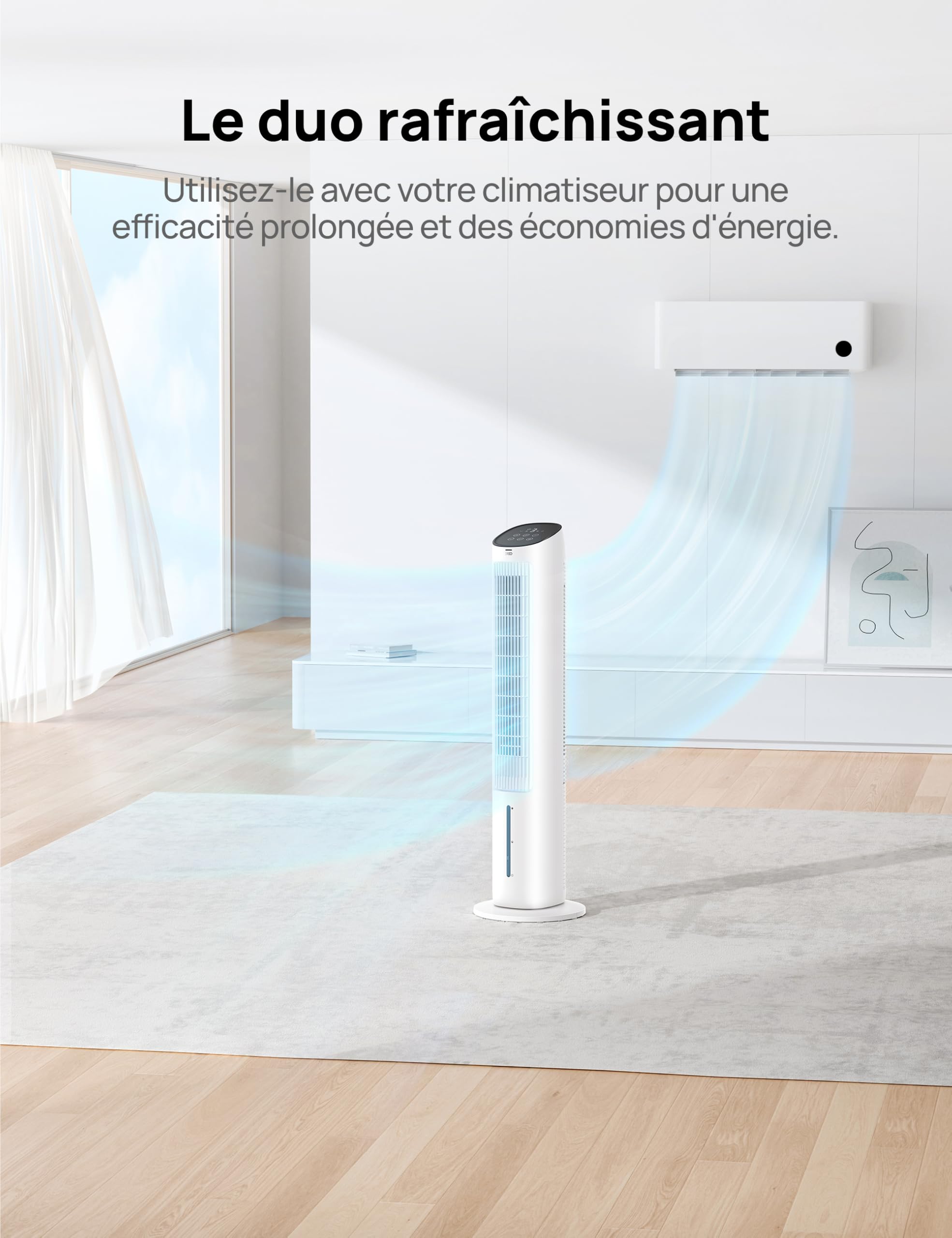 DREO Ventilateur Tour avec Refroidissement, Ventilateur Silencieux avec Refroidissement par Eau, Rafraîchisseur d’Air Évaporatif 40 Pouces, Oscillation à 80°, 3 Modes, 4 Vitesses, Télécommande, Blanc