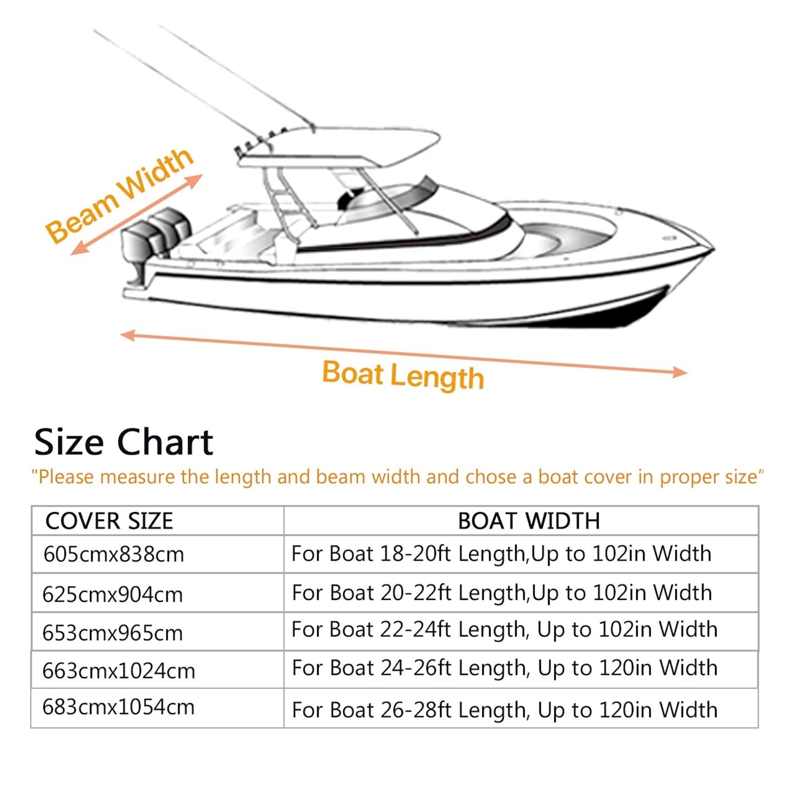 18-28ft 210D Copertura For Barca Da Crociera Resistente Acqua Marina Protezione Solare Protezione UV Pesce Sci V Copertura For Ormeggio Scafo Protezione Contro Tutte Intemperie(24-26FT)
