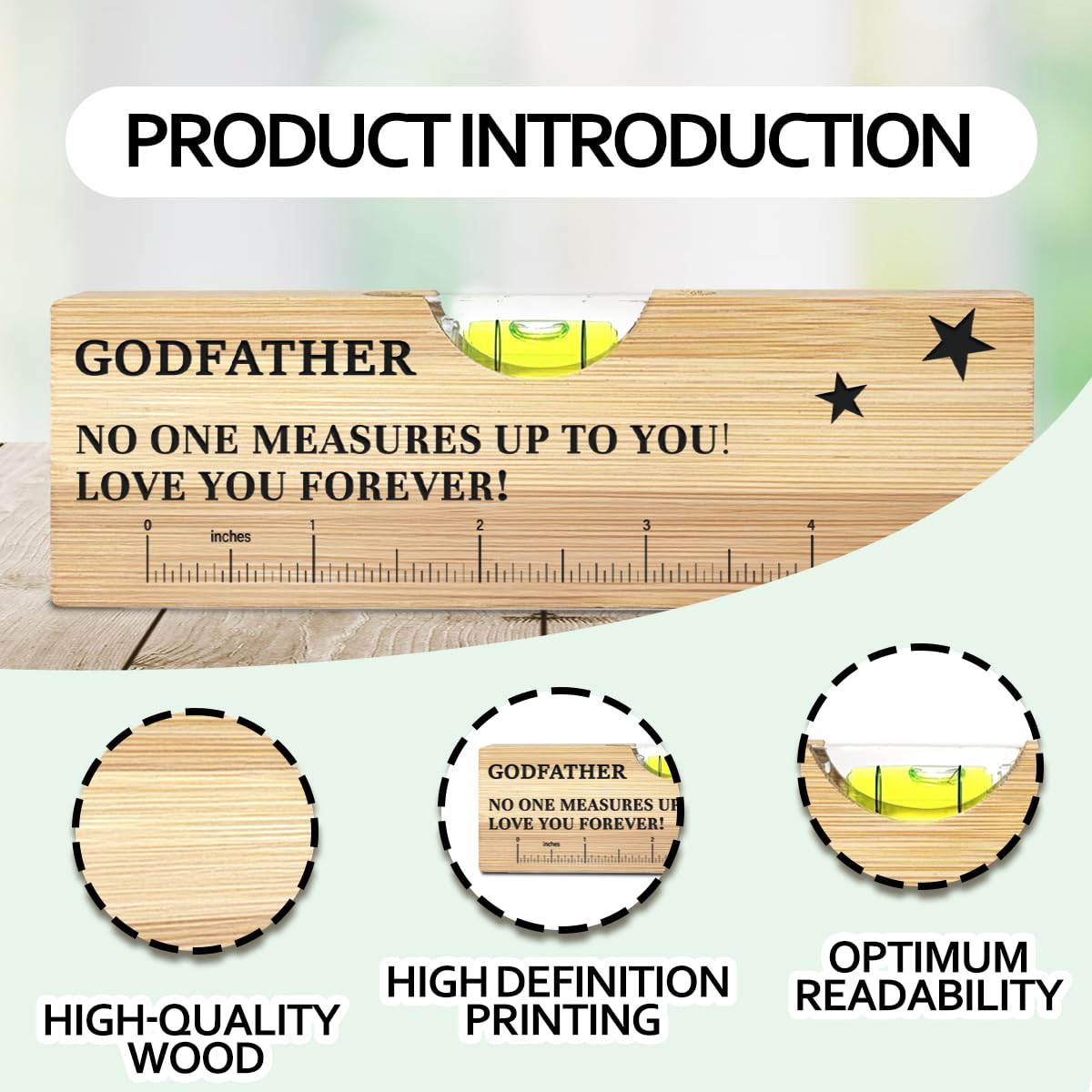 Godfather Gifts from godchild Wooden Spirit Level, Christmas Fathers Day Birthday Thank You Gifts Ideas for godfather Wooden Spirit Level Bottle Opener