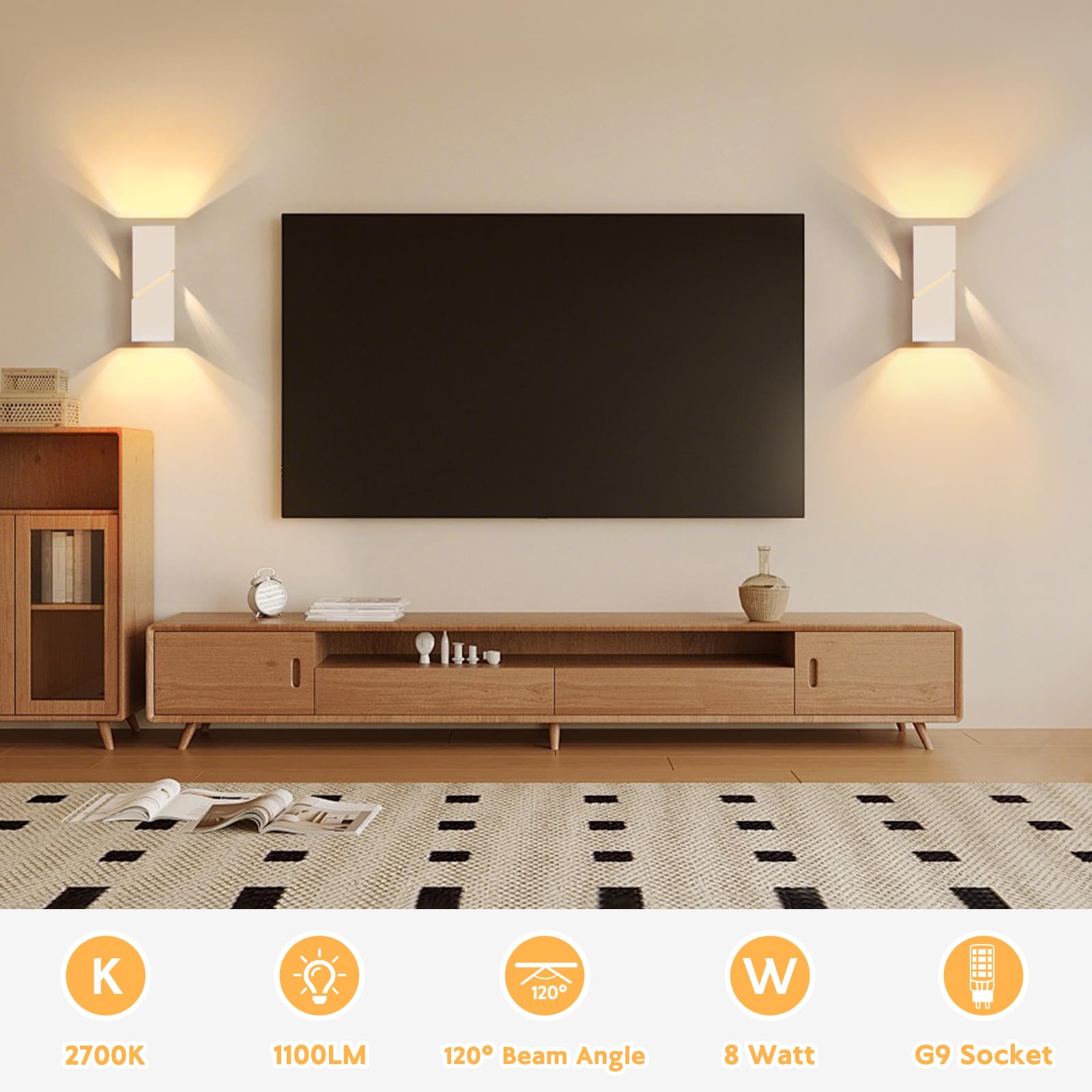 YindaLux 2 Pieces Indoor Wall Light 8 W, Up and Down Wall Lamp with Interchangeable G9 LED Bulb - Image 3