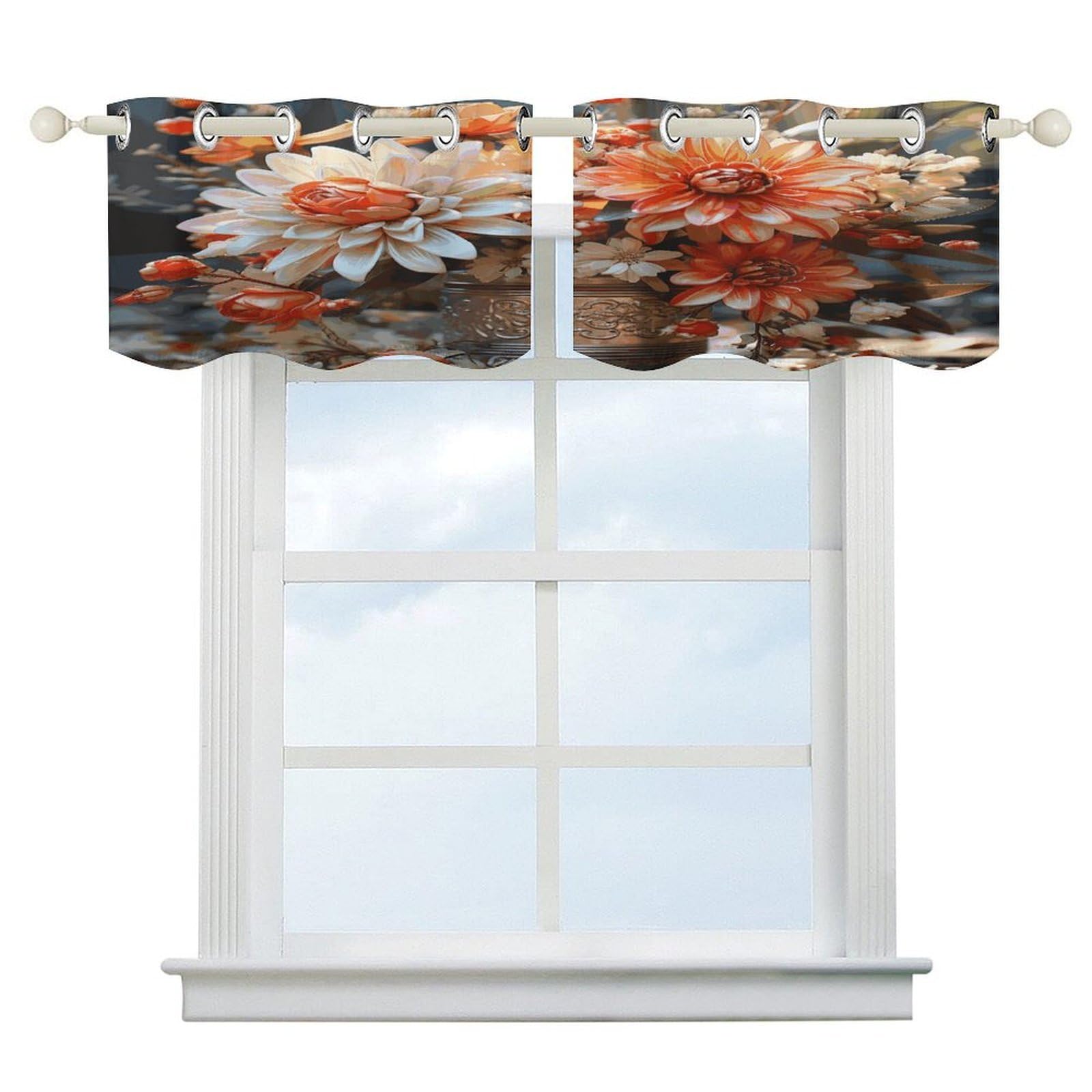 Fekiloot Style Orange Flowers Short Curtains Valance Curtain