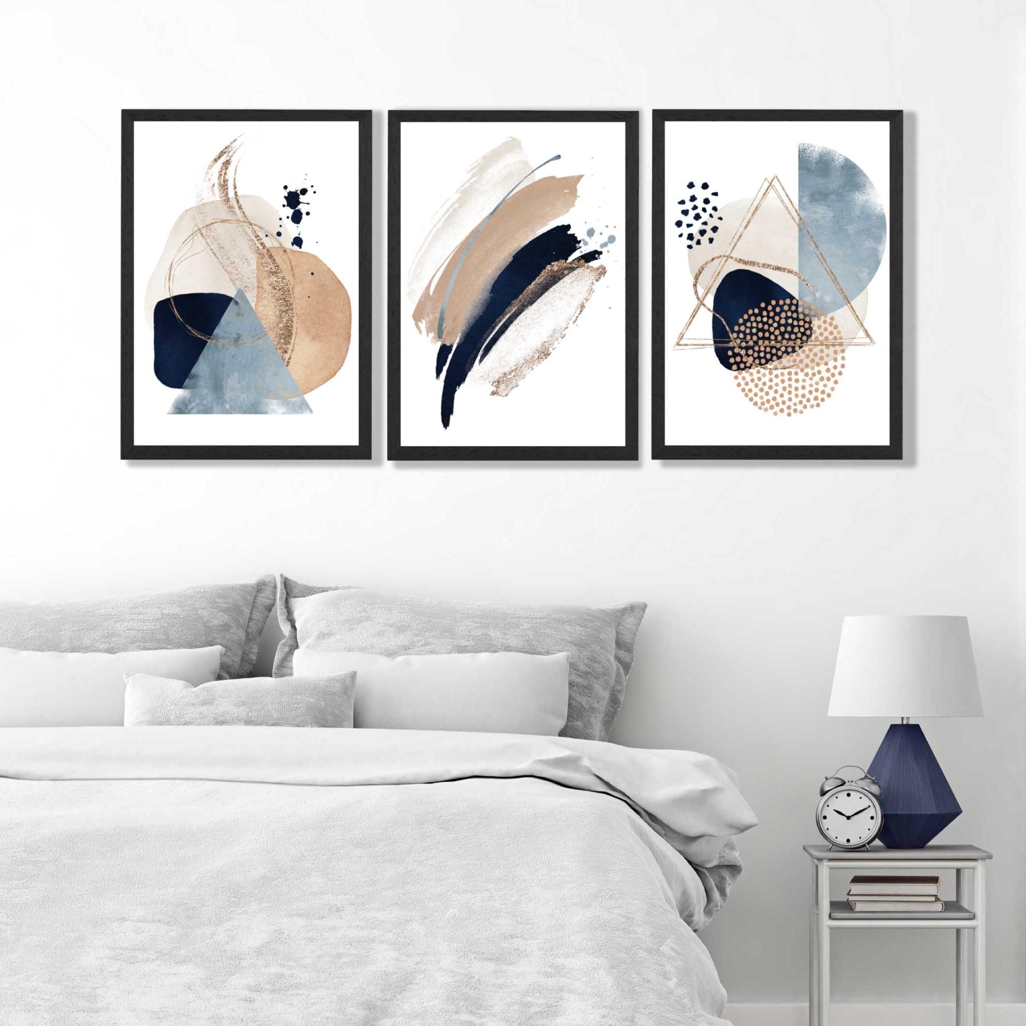 Artze Blue / Beige Set Of 3 Abstract And Wall Art Prints Only Size: (A2-42 X 59.4 Cm)