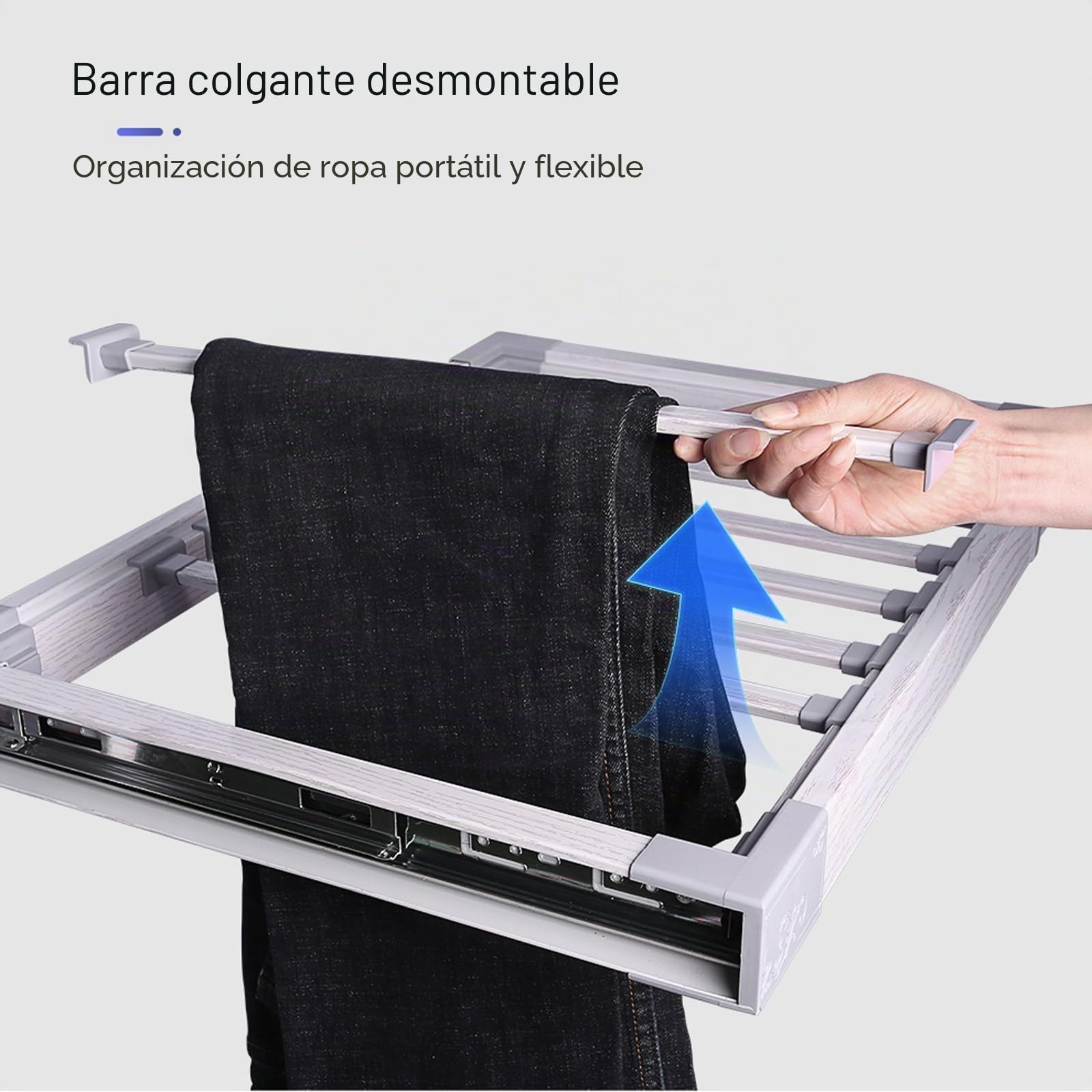 Soporte extraíble para pantalones para armario, riel de ropa metálico extendido para armario de lavadora, diseño removible y que ahorra espacio para fácil acceso a pantalones