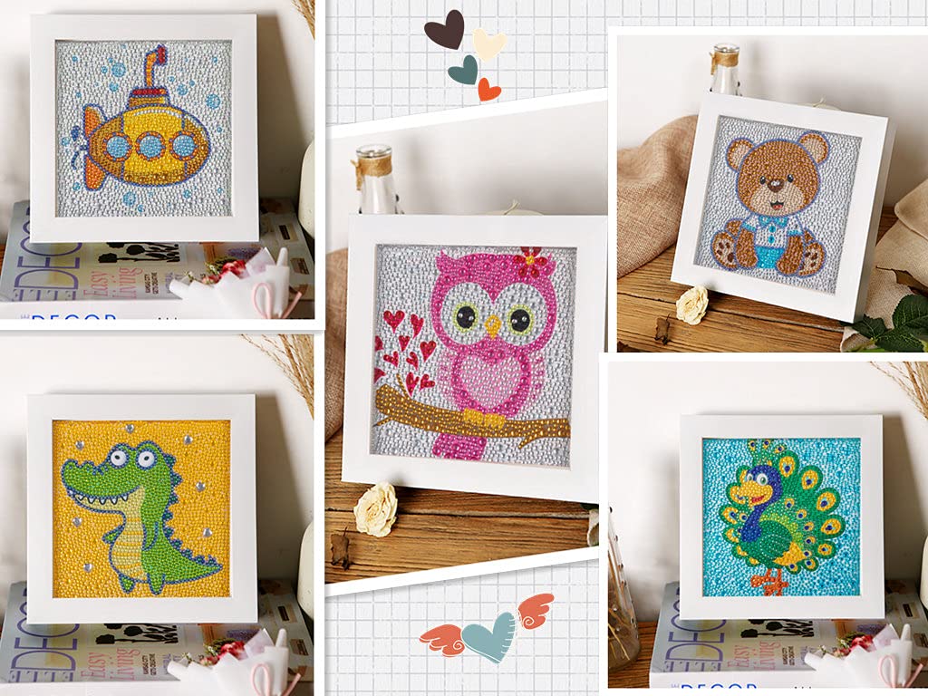 Kit per pittura a mosaico 5D per bambini, 6 pezzi, semplice fai da te, con strass, kit completo per pittura a mosaico con numeri, per bambini, senza cornice (18 x 18 cm)