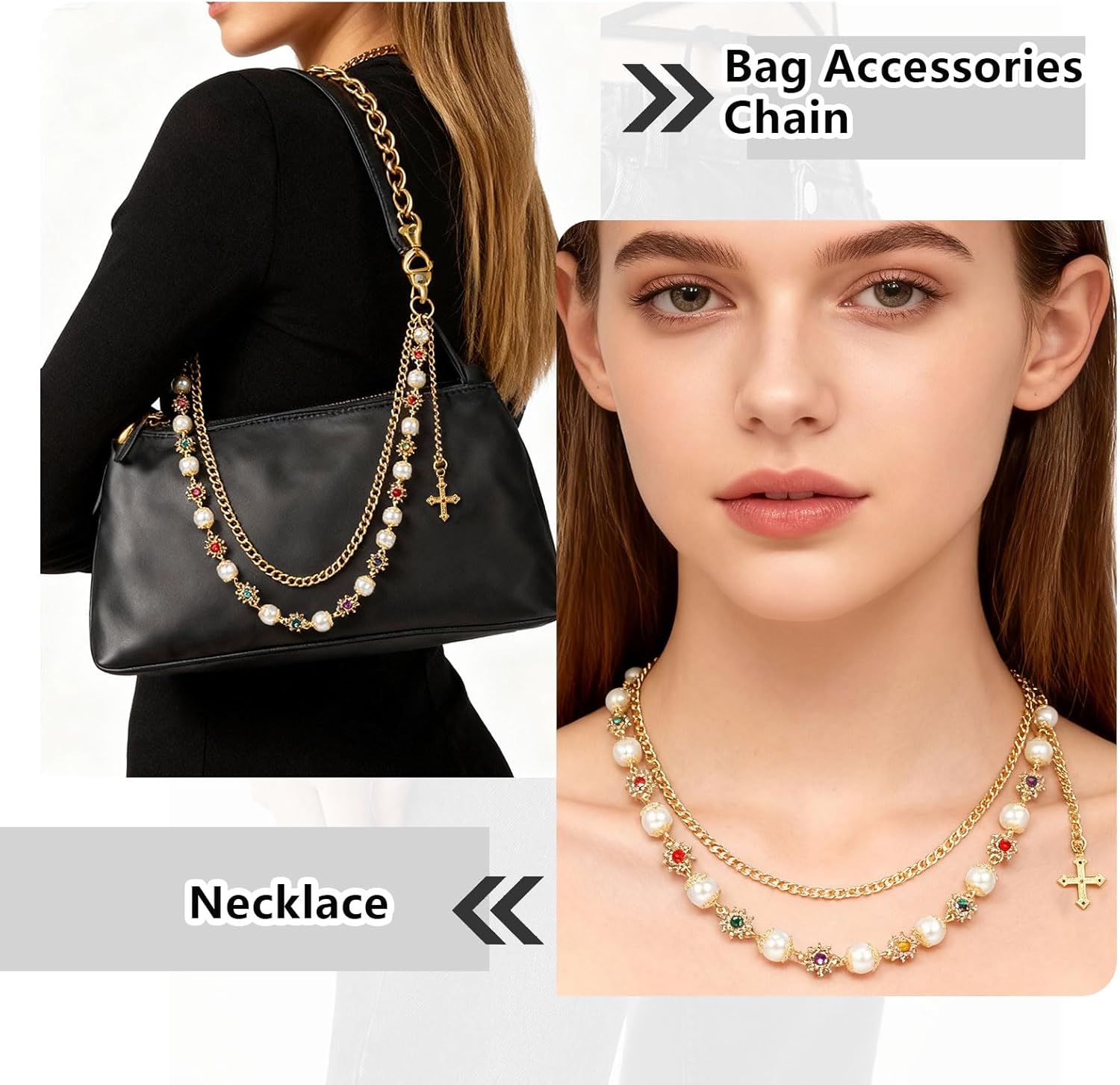 PHOGARY Pants Chain Gold for Men&Women, Chains for Jeans Rhinestone Pearl Cross Wallet Chain Street wear Punk Accessories - Image 6