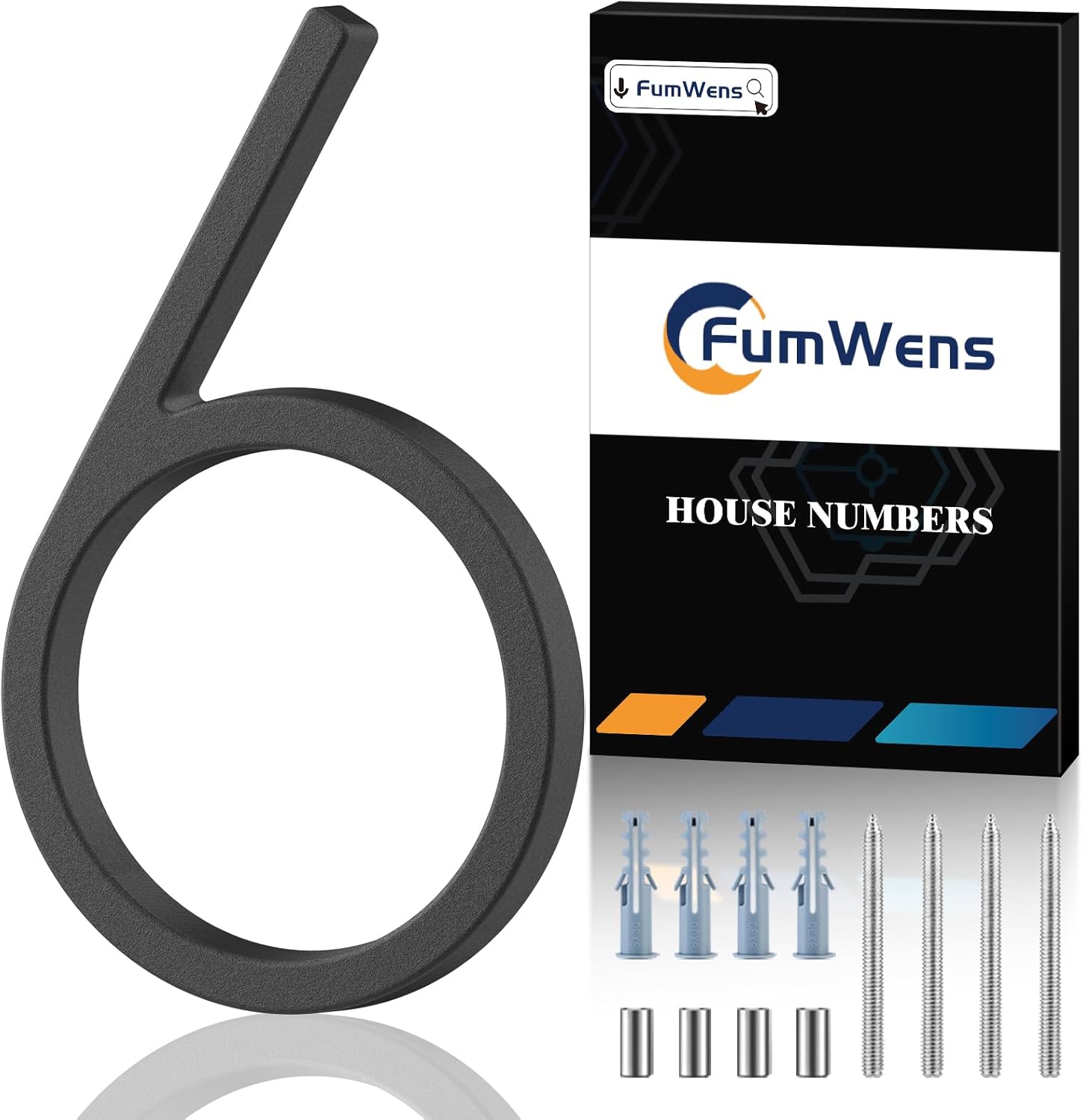 8 Inch Floating House Numbers for Outside, Modern Black Metal Address Numbers for House, Rustproof Clear Visibility Mailbox Number with Easy Installation Kit for Yard, Front Door, Garden Street (6)