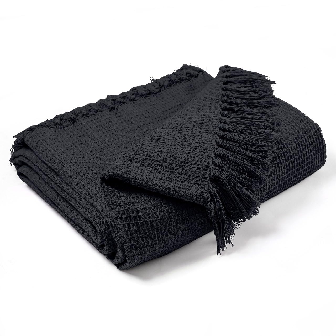 Ehc Dark Grey Waffle Cotton Woven Large Sofa Throw 2 Seater Chair/Sofa/Bed 178 X 254Cm,