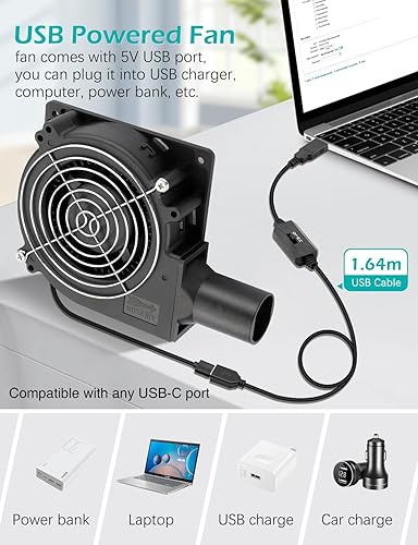 Miniatura 2 de Ventilador centrífugo sin escobillas USB de 5 V de 4.724 in x 1.260 in Ventilador de control de múltiples velocidades con tubo para pequeña parrilla