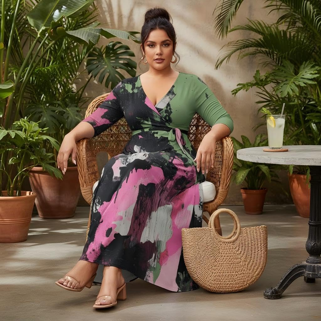 PINKPATTY Women's Plus Size Maxi Dress 3/4 Sleeves Casual Flowy Long Dress for Vacation with Pockets - Image 6