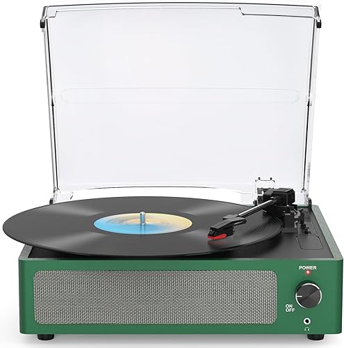 Tocadiscos de vinilo con altavoces, receptor inalámbrico, 3 velocidades RPM LP, fonógrafo, auriculares accionados por correa, AUX RCA, parada
