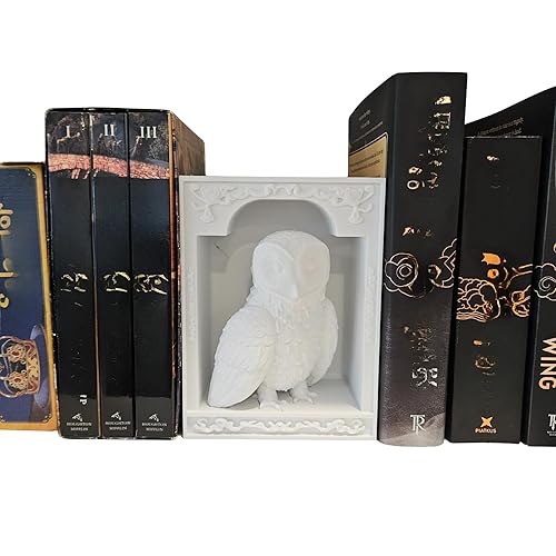 Dragons Awakening Book End – Fantasy Book Nook Insert for Dragon Readers – Unique Home Decor for Bookshelves & Libraries (White - Owl) - White - Owl