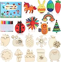 Worgree 36PCS DIY Wooden Magnets Painting Kit for Kids - Arts Crafts Party Favors, Easter Basket Stuffers, Gifts Ages 4-12