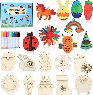 Worgree 36PCS DIY Wooden Magnets Painting Kit for Kids - Arts Crafts Party Favors, Easter Basket Stuffers, Gifts Ages 4-12