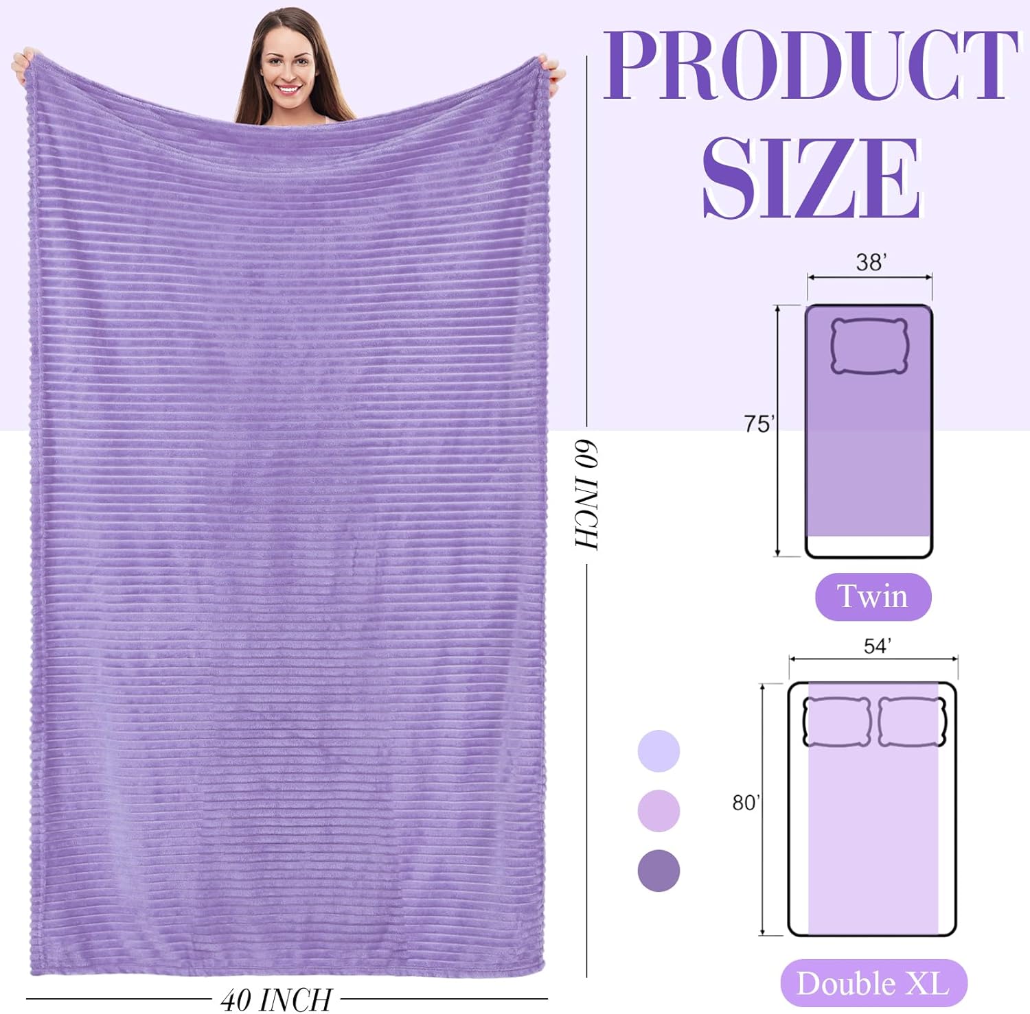 Buryeah 12 Pcs Flannel Fleece Sleepover Blanket Bulk for Girl Galentines Party 40x60 Inch Oeko-tex Standard Soft Throw Blanket Mattress Pajamas Spa Slumber Wedding (Lavender Purple Gradient Set)