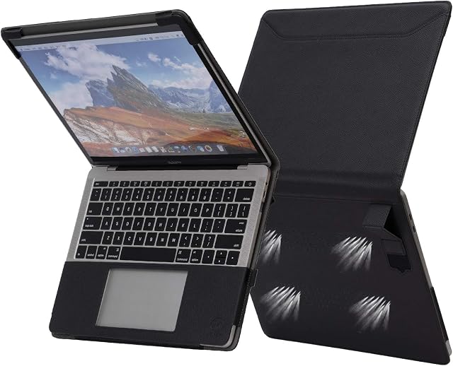 TYTX Compatible with MacBook Air 13 Inch Leather Case with Vents and Stand Function 2021 2020 2019 2018 (A2337 A2179 A1932)Retina Display with Touch ID,Protective Leather Case Cover for Laptop, Black