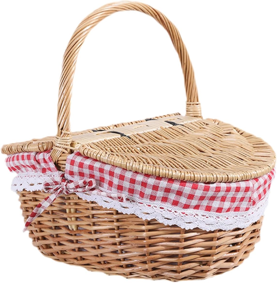 Woven Picnic Basket Rustic Wicker Basket with Lid Storage Container for Outdoor Home Decor