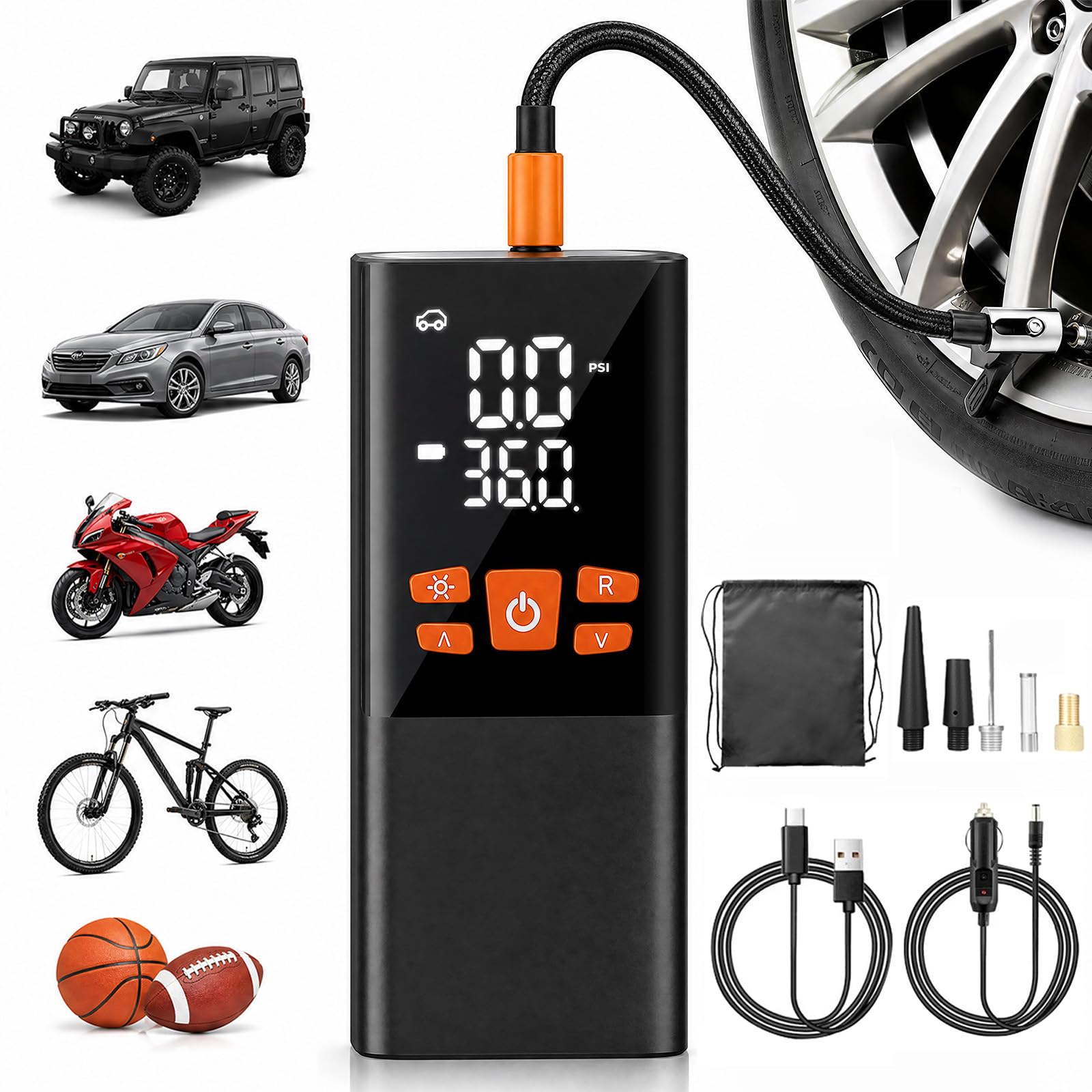 Manan Corded/Cordless Dual Purpose Digital Tire Inflator,Portable Air Compressor, Car Tyre Inflator,Supports Preset Tire Pressure And Auto Shutoff