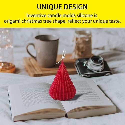 Miniatura 3 de VUTEHO Moldes grandes para velas de árbol de Navidad, moldes de vela con forma de árbol de Navidad de origami, moldes de vela de Navidad 3D para