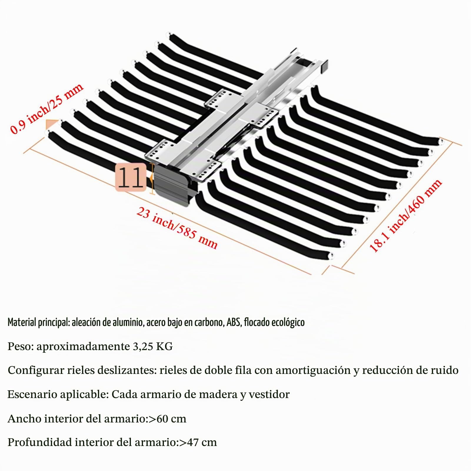 Corredera Percha Extensible, para Armario O Vestidor Acero Inoxidable Organizador para Colgar Ropa, Perchero Colgador De Riel para Armario con Ahorro Espacio,Negro