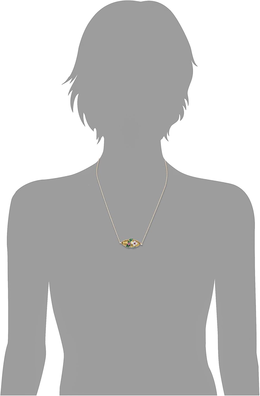 LTC Designs 14K Gold-Plated Sterling Silver Cable Chain Floral Enameled Bead Necklace, 18"