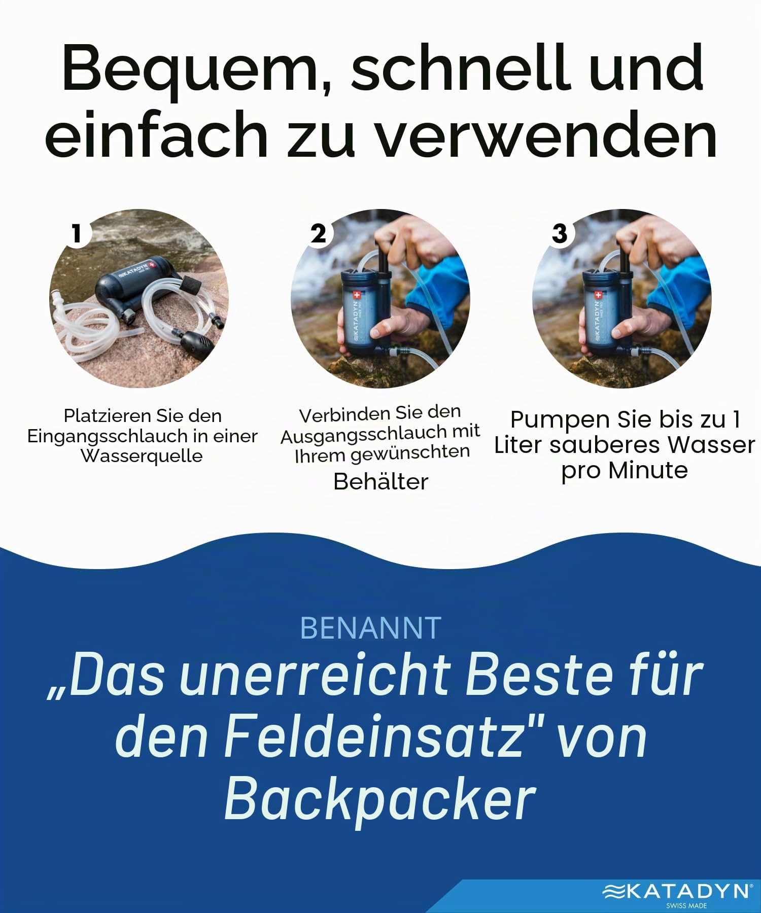 Katadyn Hiker Pro Handpumpe Wasserfilter für Rucksackreisen, Camping, Notfall Survival