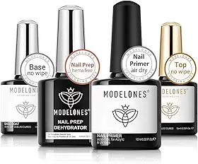 modelones Desidratador de unhas e primer com base em gel e conjunto de acabamento, suprimentos acrílicos sem ácido, primer, esmalte em gel brilhante, kit inicial de acabamento