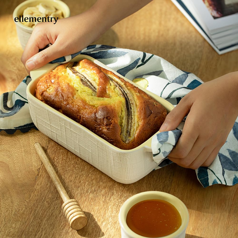 Ellementry Butter Up Ceramic Loaf Pan - 1000 ml, Nonstick Bread Mould, Cake Tin & Baking Tray, Microwave & Oven Safe Ceramic Bakeware, Bread Loaf Pan for Baking Essentials 3