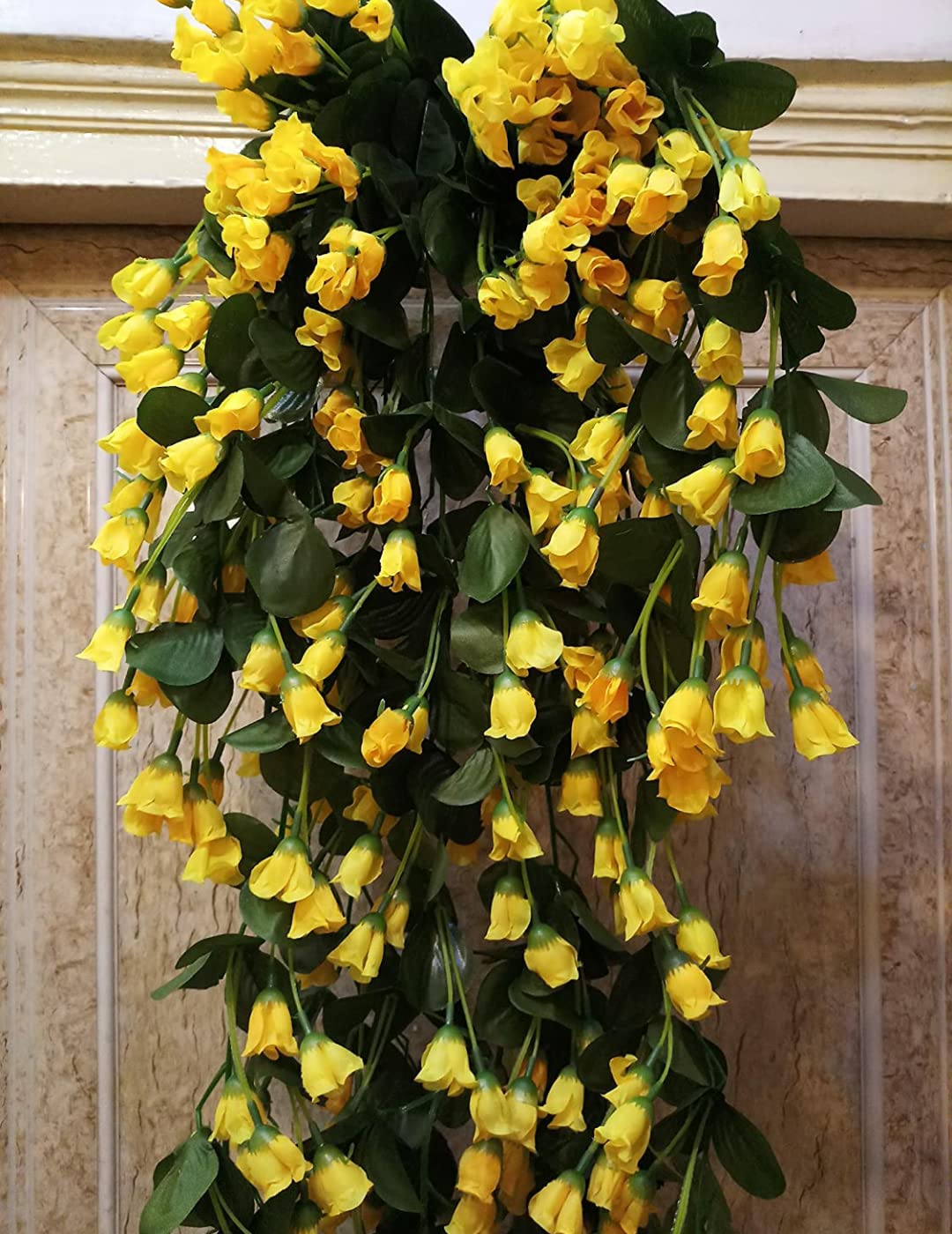 VRB Dec Plastic Artificial Rose Orchid Flowers Bunch|Orchid Hanging Flowers Decoration|Artificial Flower For Home Decor Wall Hanging For Diwali/Ganpati/Christmas/Valentine Decoration.(Yellow,1)