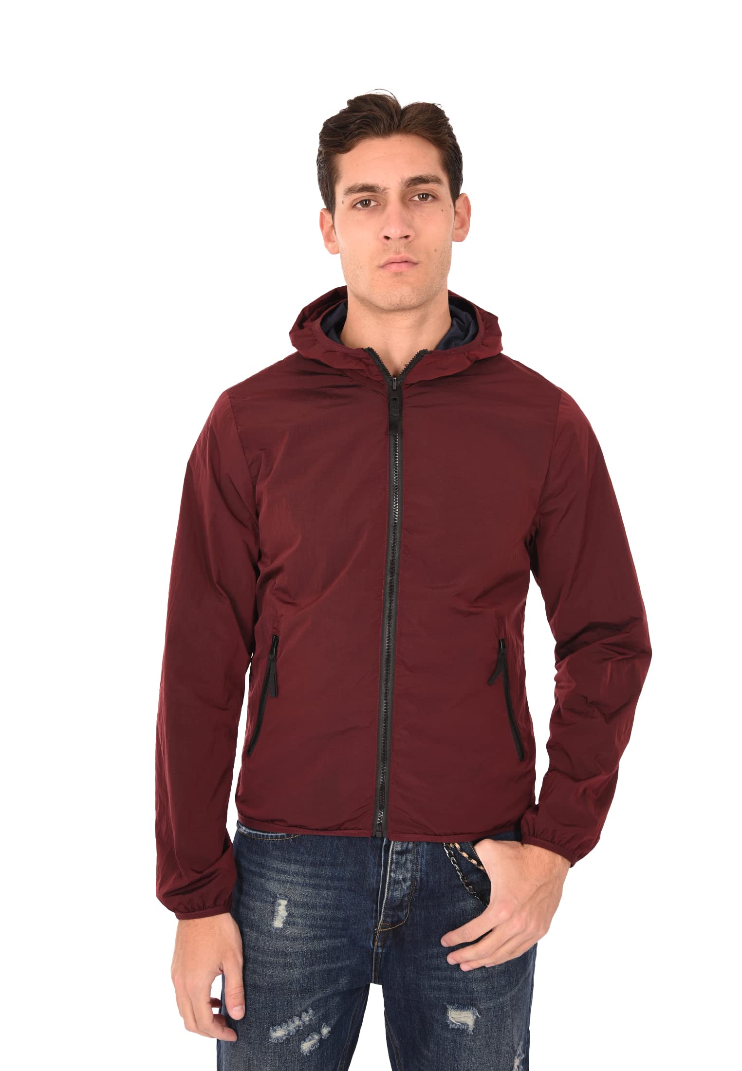 Kurtka męska wodoodporna podwójna twarz wiatrówka przejściowa slim Fit, Bordeaux, 3XL