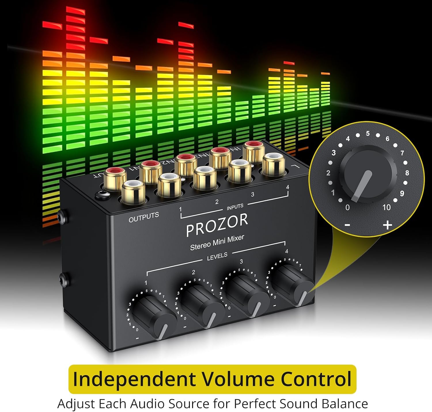 Detail of the independent volume control knobs on the mixer